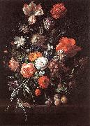 RUYSCH, Rachel Still-Life with Bouquet of Flowers and Plums af oil painting on canvas